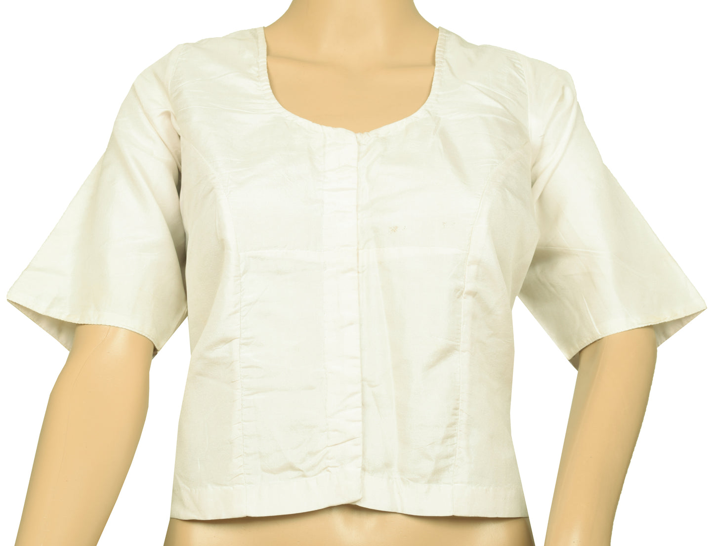 Sushila Vintage Readymade Stitched Sari Blouse White 42" Pure Silk Plain Choli