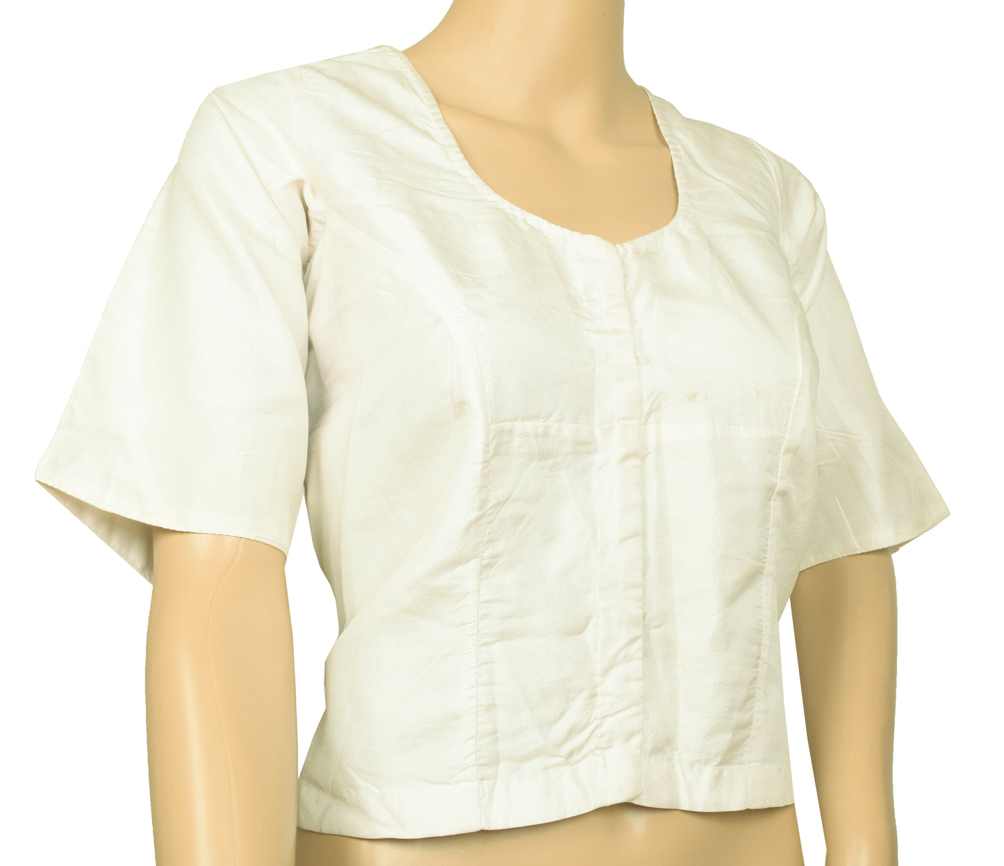 Sushila Vintage Readymade Stitched Sari Blouse White 42" Pure Silk Plain Choli