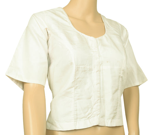 Sushila Vintage Readymade Stitched Sari Blouse White 42" Pure Silk Plain Choli