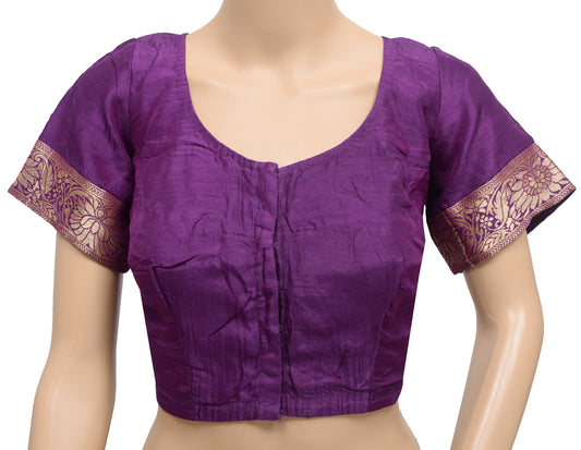 Sushila Vintage Readymade Stitched Sari Blouse Purple Silk Woven Designer Choli
