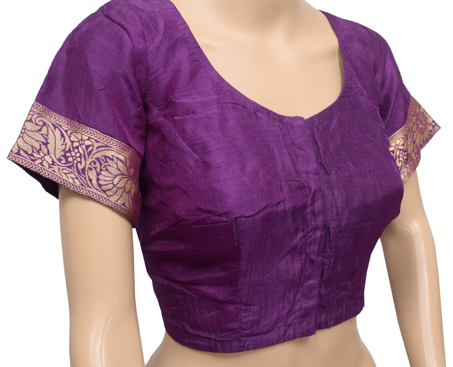 Sushila Vintage Readymade 36"Sari Blouse Purple Silk Woven Designer Choli