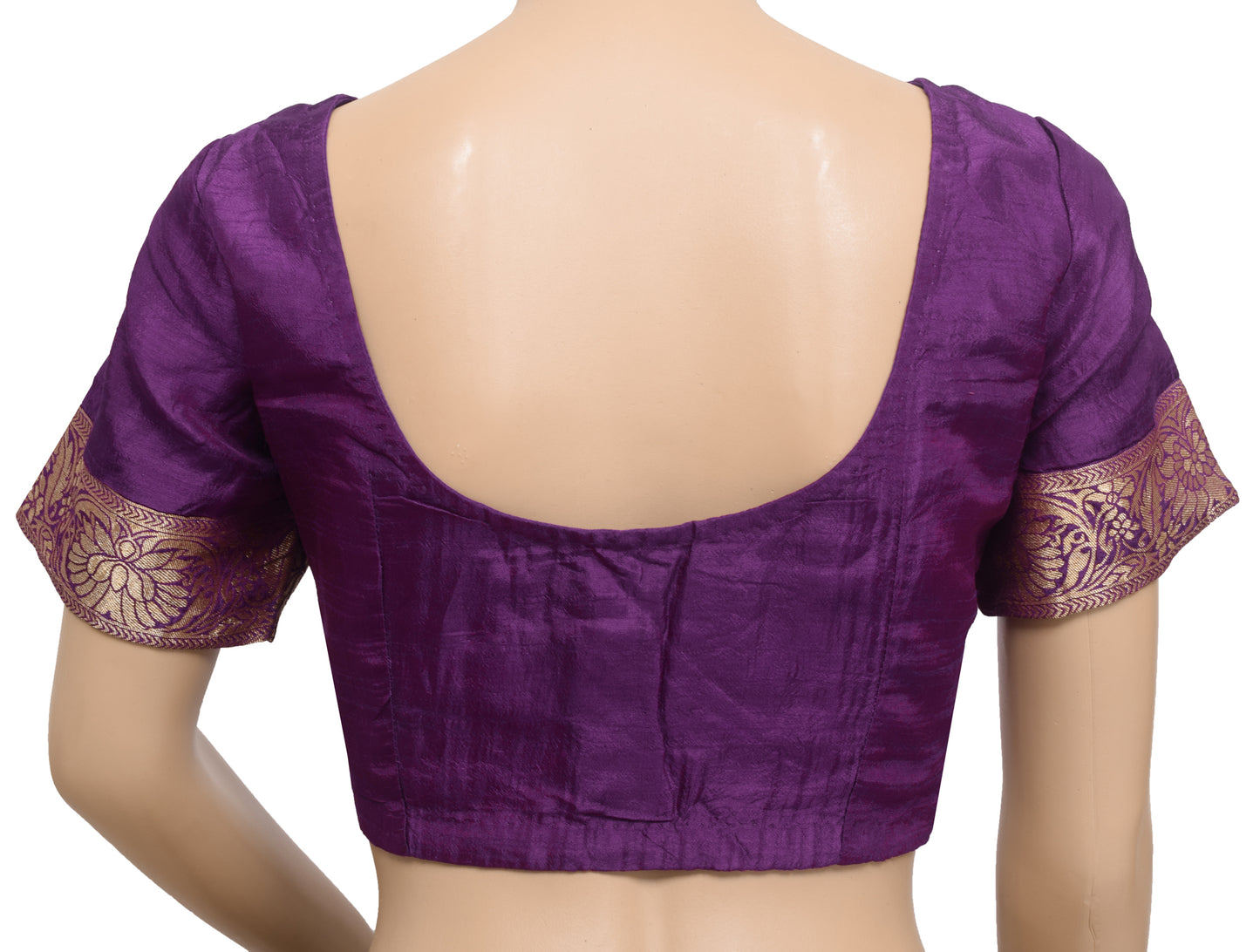 Sushila Vintage Readymade 36"Sari Blouse Purple Silk Woven Designer Choli
