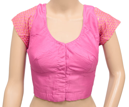 Sushila Vintage Readymade Stitched Pink Silk Sari Blouse Embroidery Designer Top