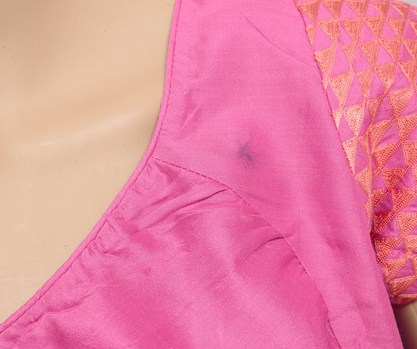 Sushila Vintage Readymade 38" Pink Silk Sari Blouse Embroidery Designer Top