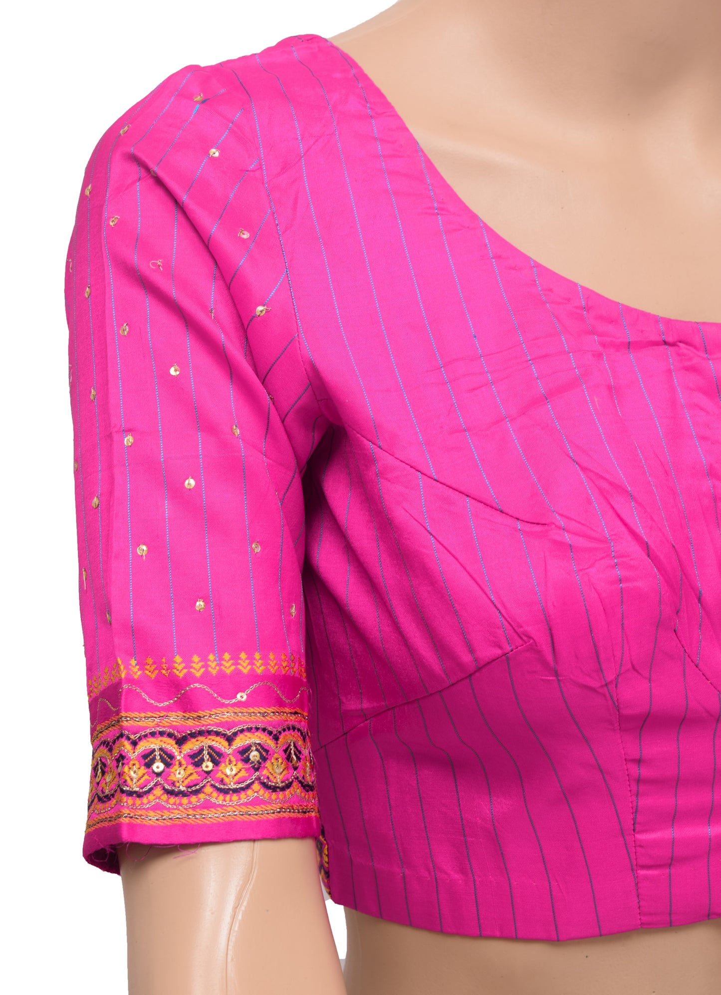 Sushila Vintage Readymade 32"Silk Sari Blouse Fuchsia Woven Designer Choli