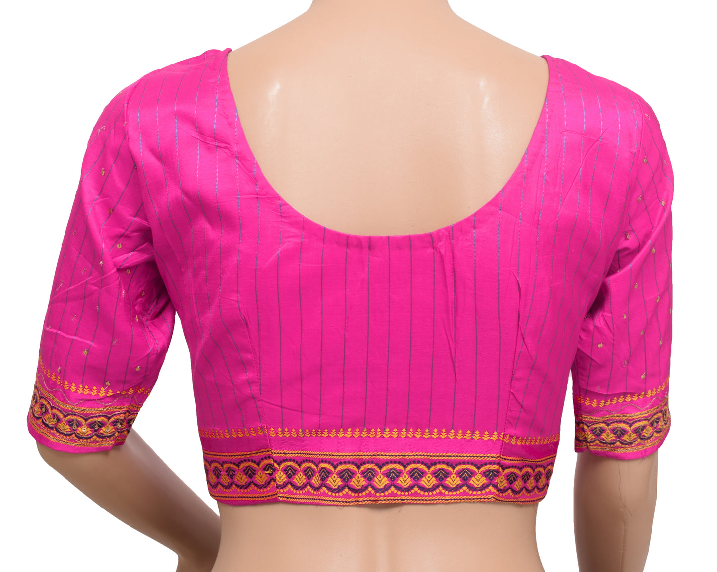 Sushila Vintage Readymade 32"Silk Sari Blouse Fuchsia Woven Designer Choli