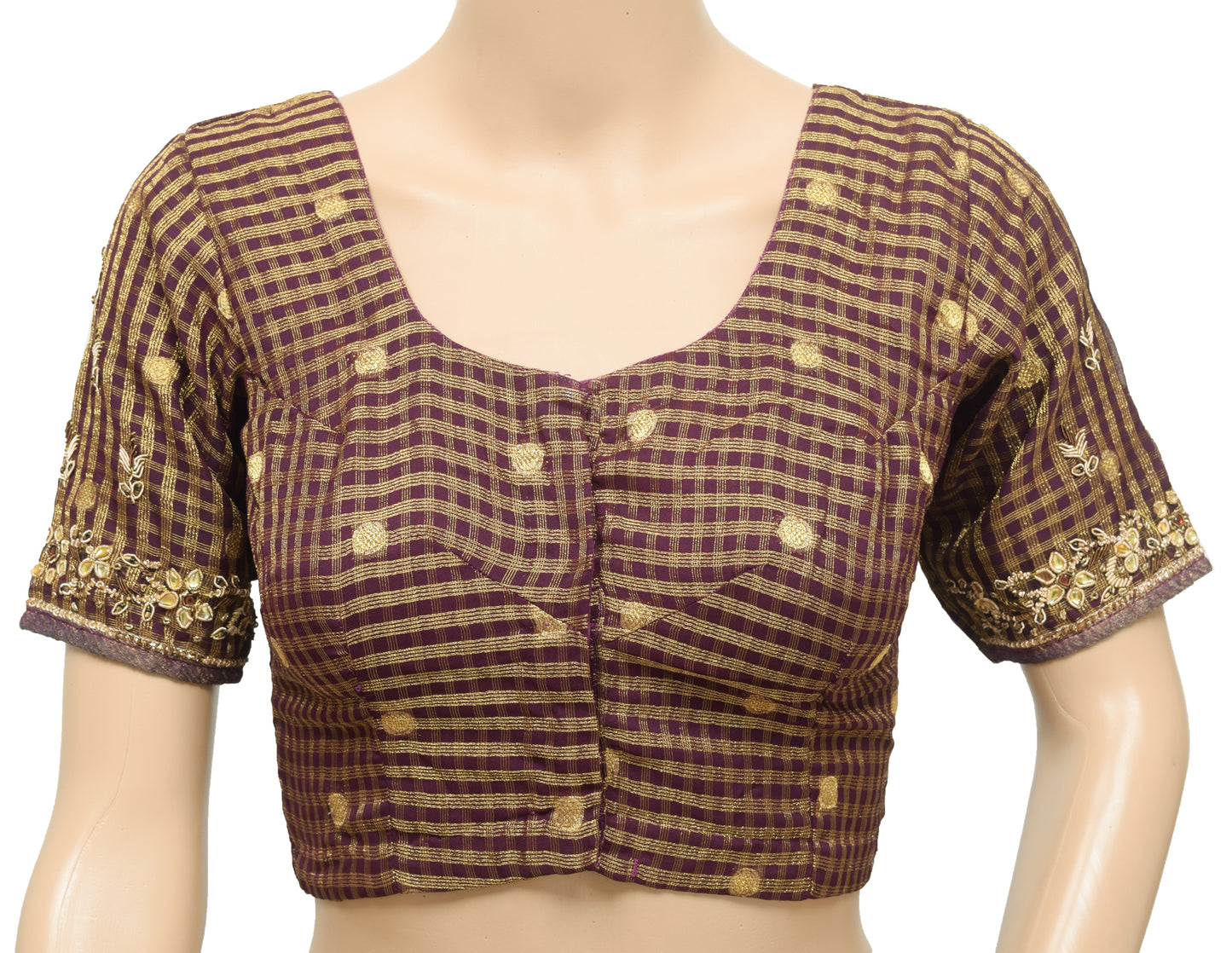 Sushila Vintage Readymade 30"Sari Blouse Purple Zari Brocade Designer Top