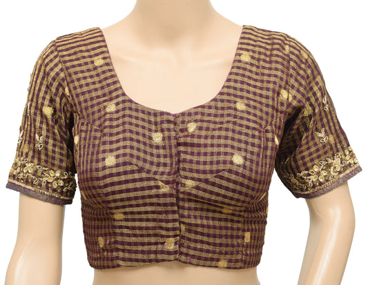 Sushila Vintage Readymade Stitched Sari Blouse Purple Zari Brocade Designer Top
