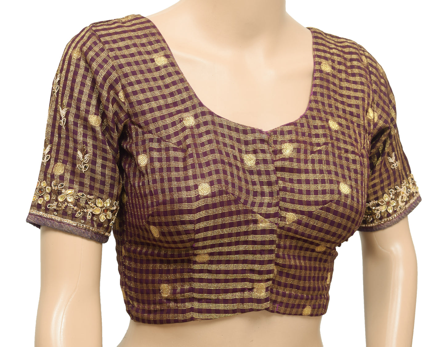 Sushila Vintage Readymade 30"Sari Blouse Purple Zari Brocade Designer Top