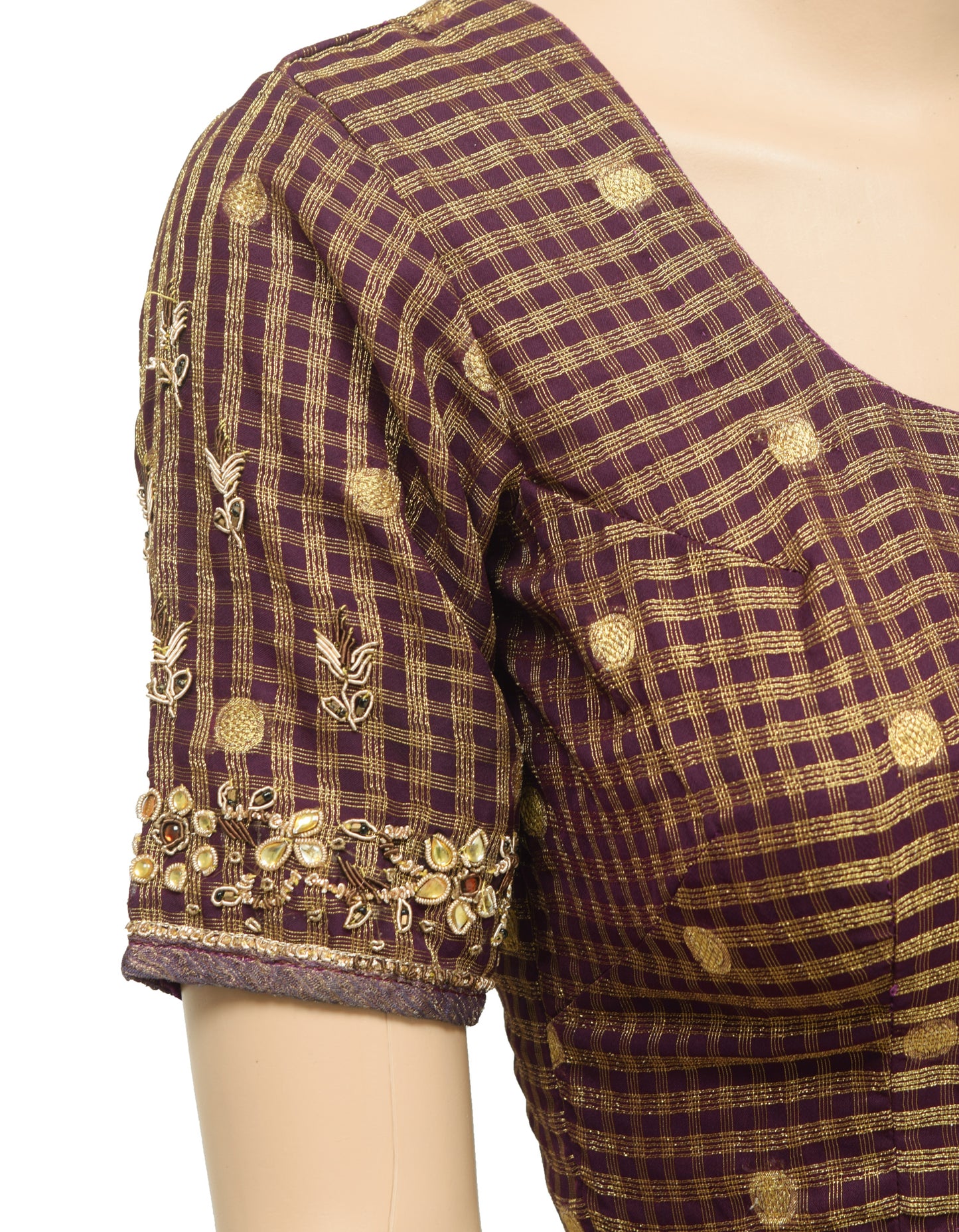 Sushila Vintage Readymade 30"Sari Blouse Purple Zari Brocade Designer Top