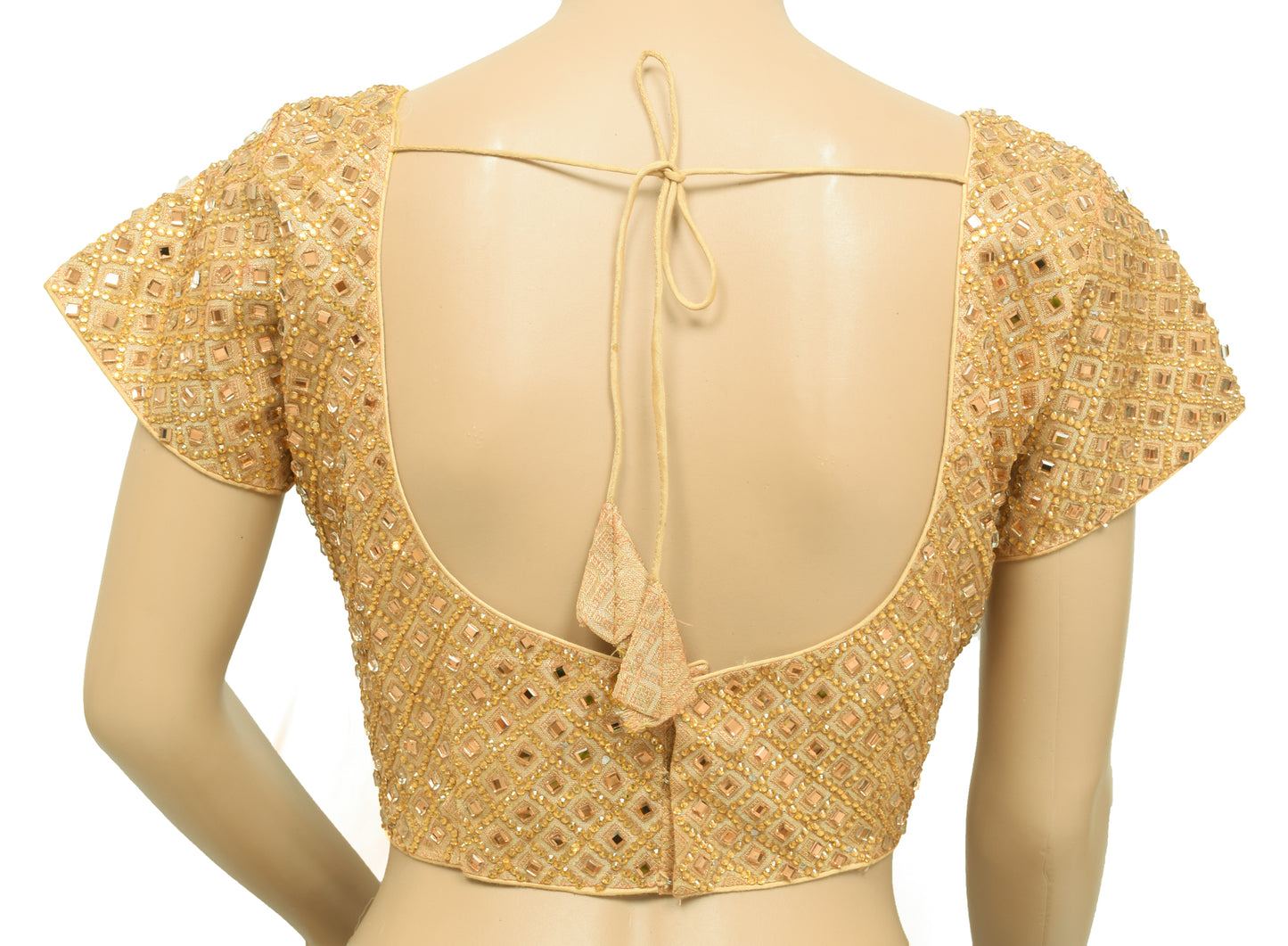 Sushila Vintage Designer Stitched Stunning Golden Mirror Work Sari Blouse 37"Top