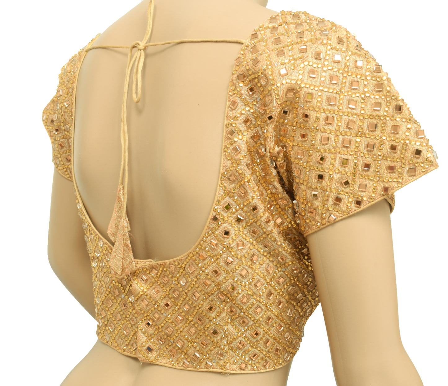 Sushila Vintage Designer Stitched Stunning Golden Mirror Work Sari Blouse 37"Top