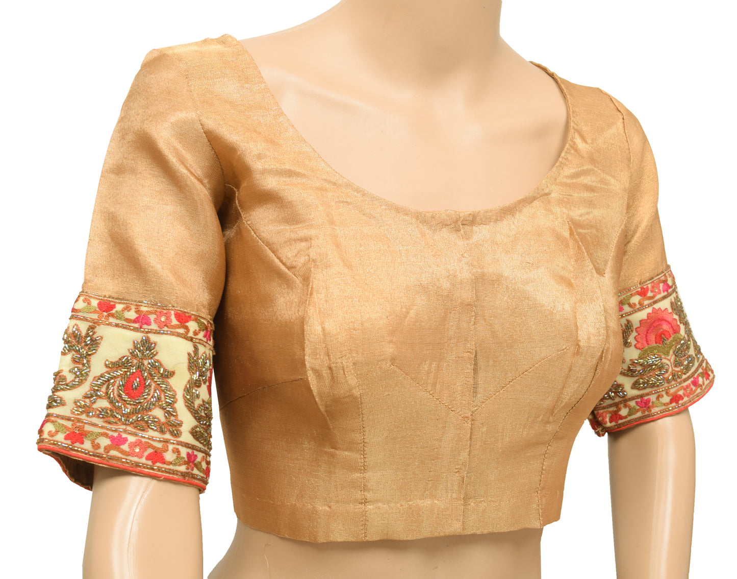 Sushila Vintage Readymade 40"Sari Blouse Golden Tissue Woven Designer Top