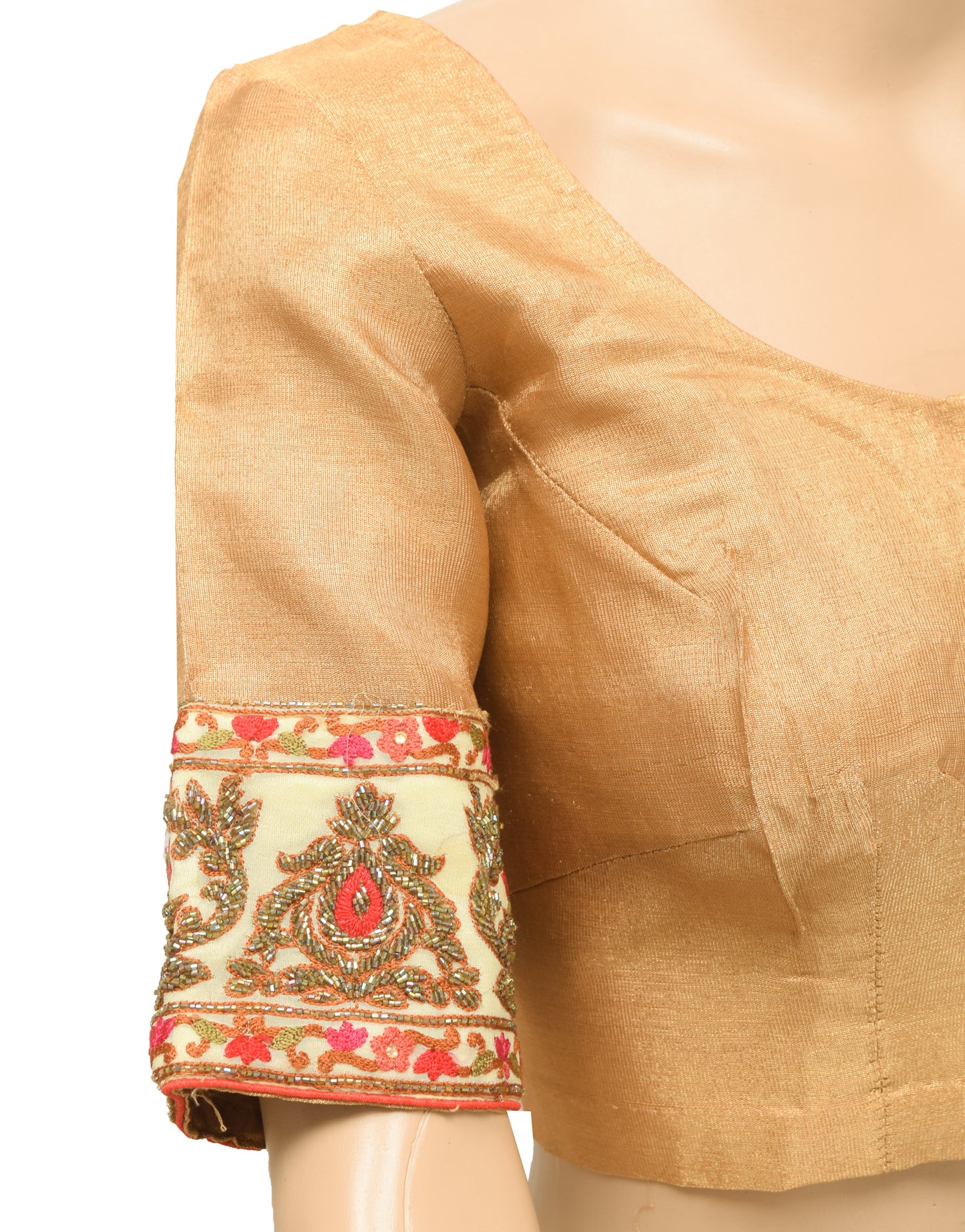 Sushila Vintage Readymade 40"Sari Blouse Golden Tissue Woven Designer Top