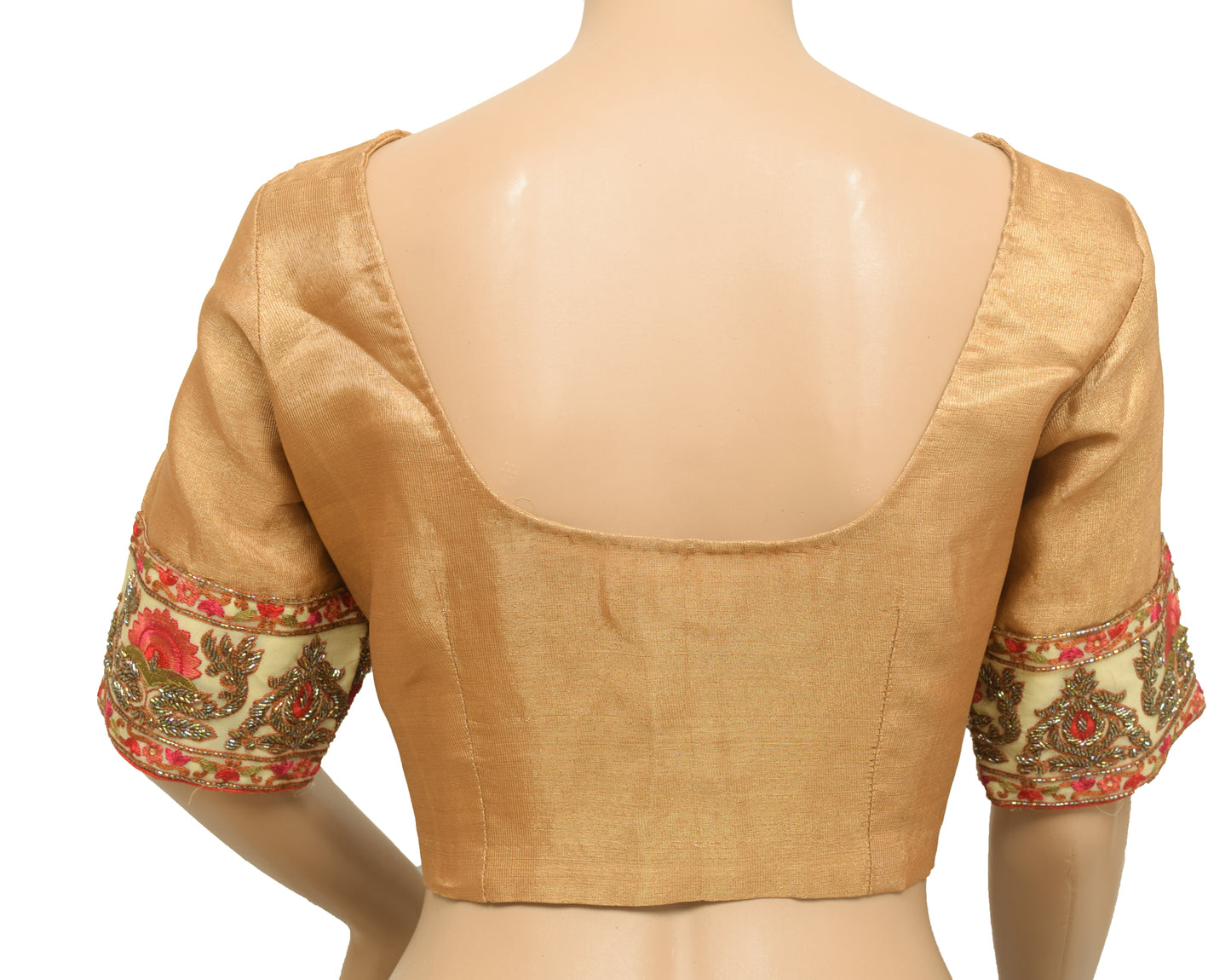 Sushila Vintage Readymade 40"Sari Blouse Golden Tissue Woven Designer Top