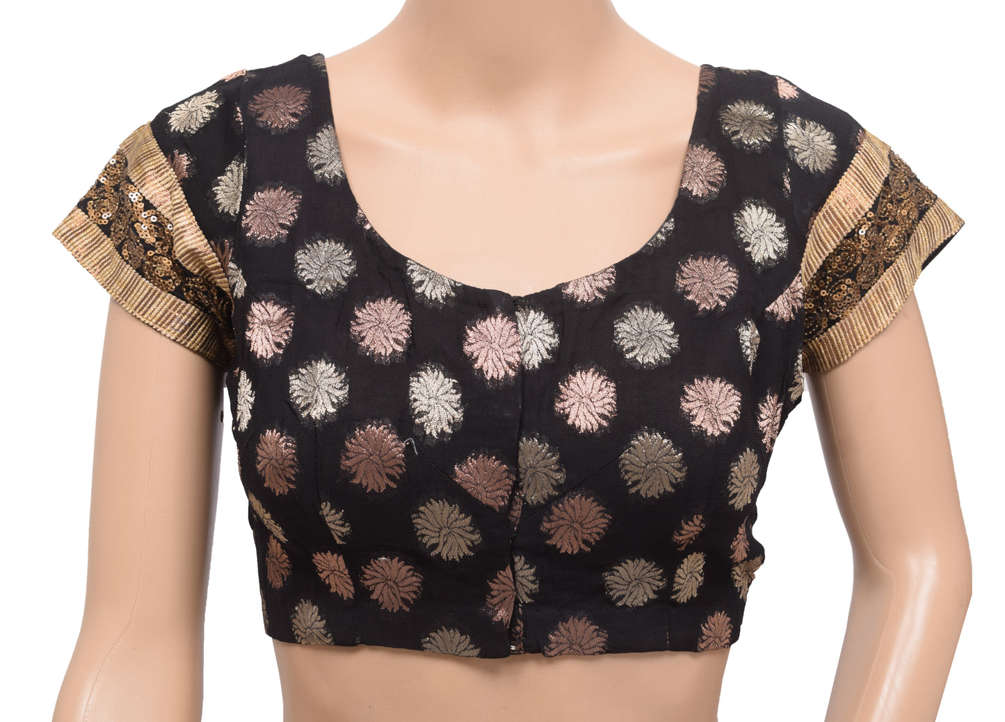 Sushila Vintage Readymade 34" Sari Blouse Black Silk Woven Designer Choli