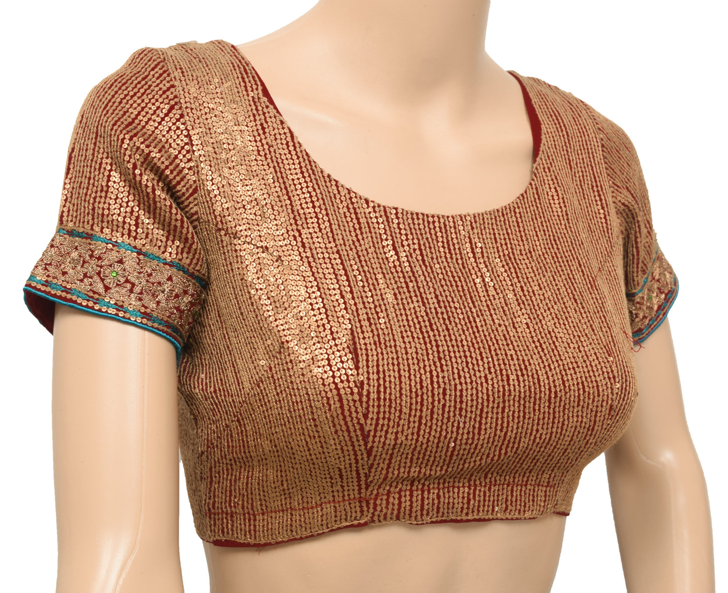 Sushila Vintage Stitched Sari Blouse Maroon Sequins Embroidered Designer 32" Top
