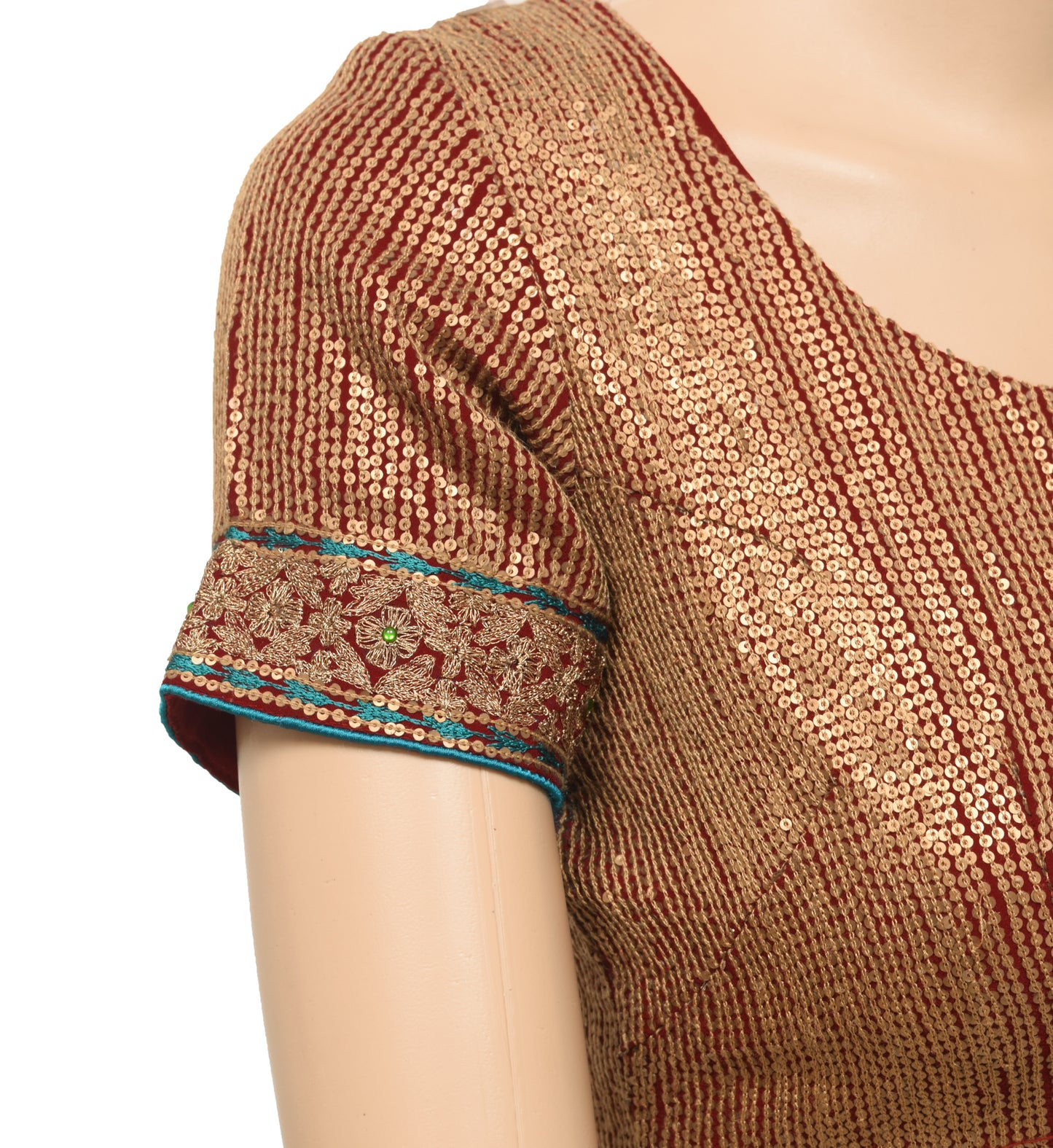 Sushila Vintage Stitched Sari Blouse Maroon Sequins Embroidered Designer 32" Top