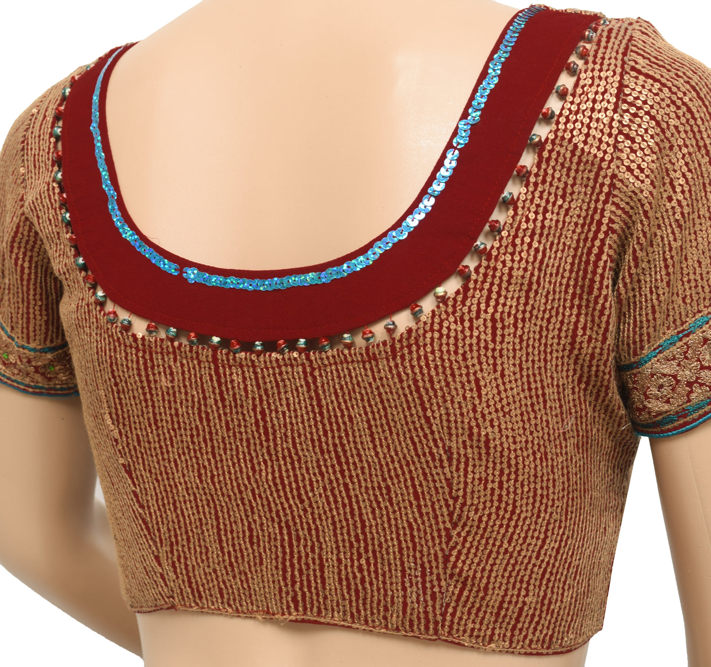 Sushila Vintage Stitched Sari Blouse Maroon Sequins Embroidered Designer 32" Top