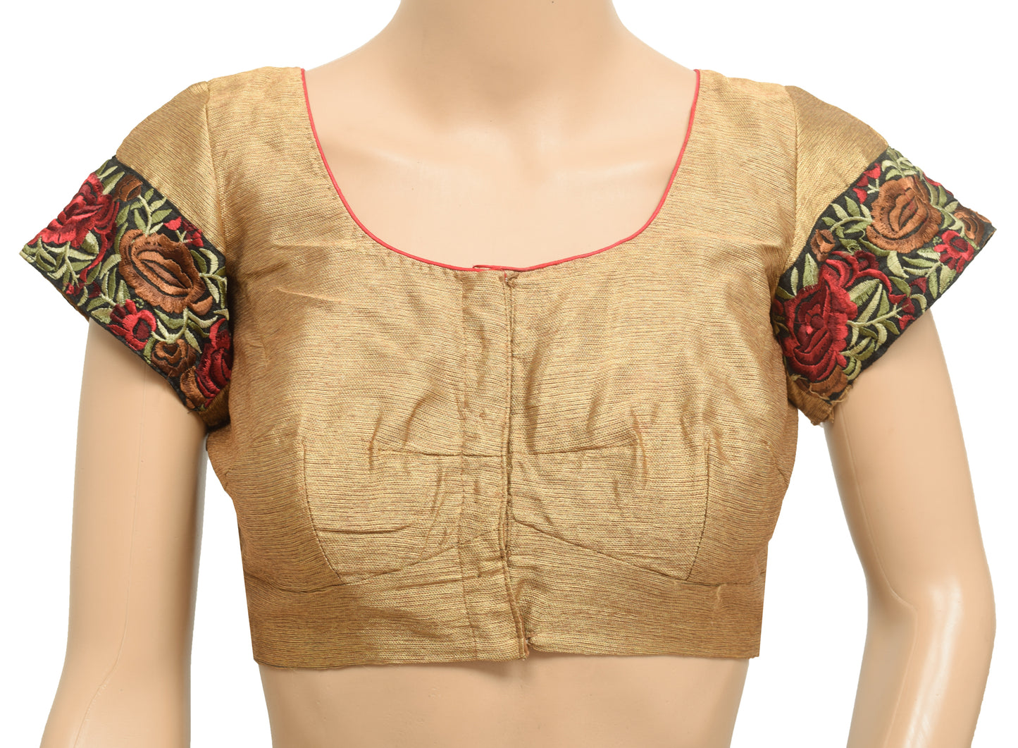 Sushila Vintage Readymade 32" Sari Blouse Brown Silk Woven Designer Top