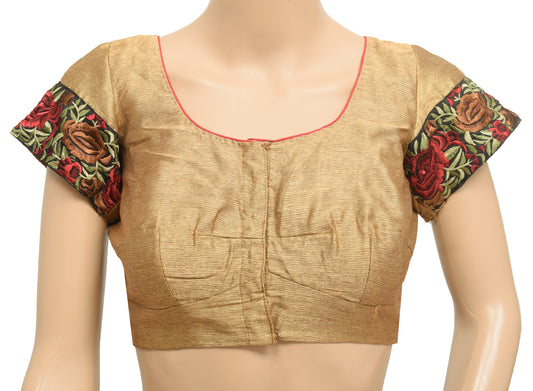 Sushila Vintage Readymade 32" Sari Blouse Brown Silk Woven Designer Top