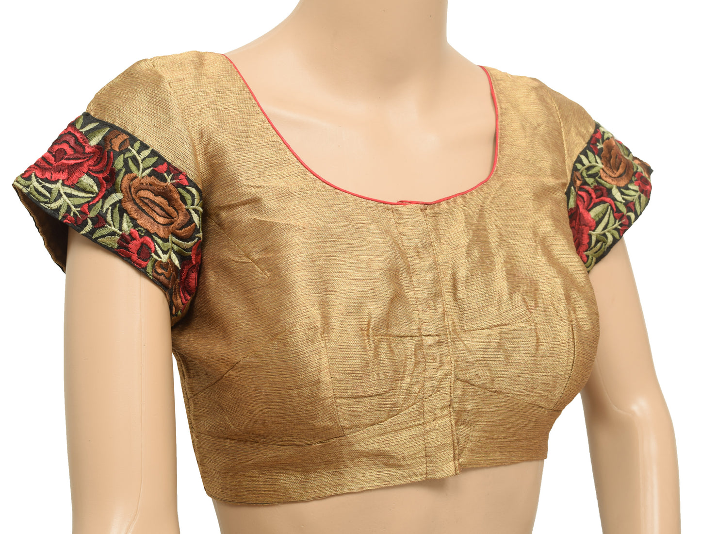 Sushila Vintage Readymade 32" Sari Blouse Brown Silk Woven Designer Top