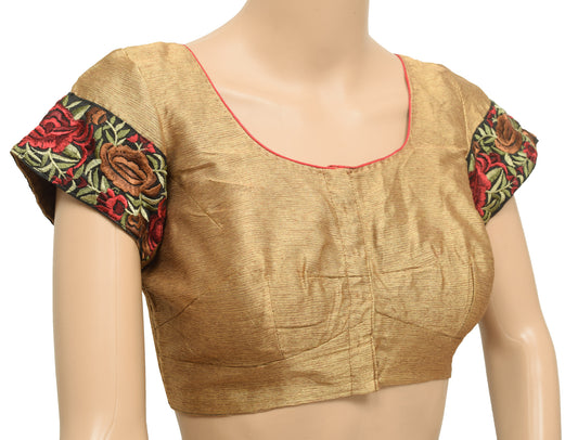 Sushila Vintage Readymade 32" Sari Blouse Brown Silk Woven Designer Top