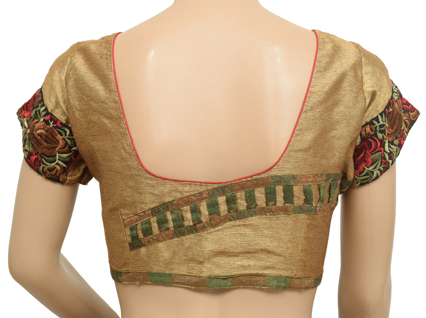 Sushila Vintage Readymade 32" Sari Blouse Brown Silk Woven Designer Top