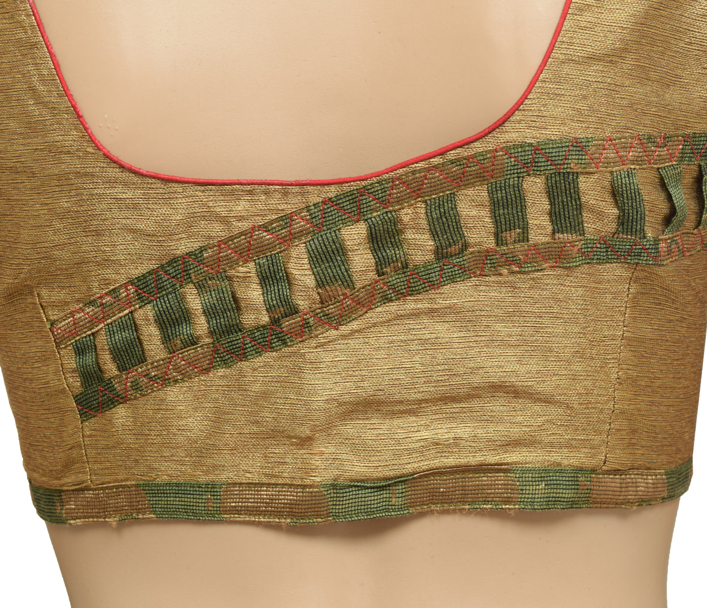 Sushila Vintage Readymade 32" Sari Blouse Brown Silk Woven Designer Top