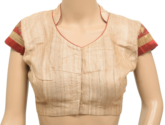 Sushila Vintage Readymade 35" Sari Blouse Khadi Woven V Neck Collar Top