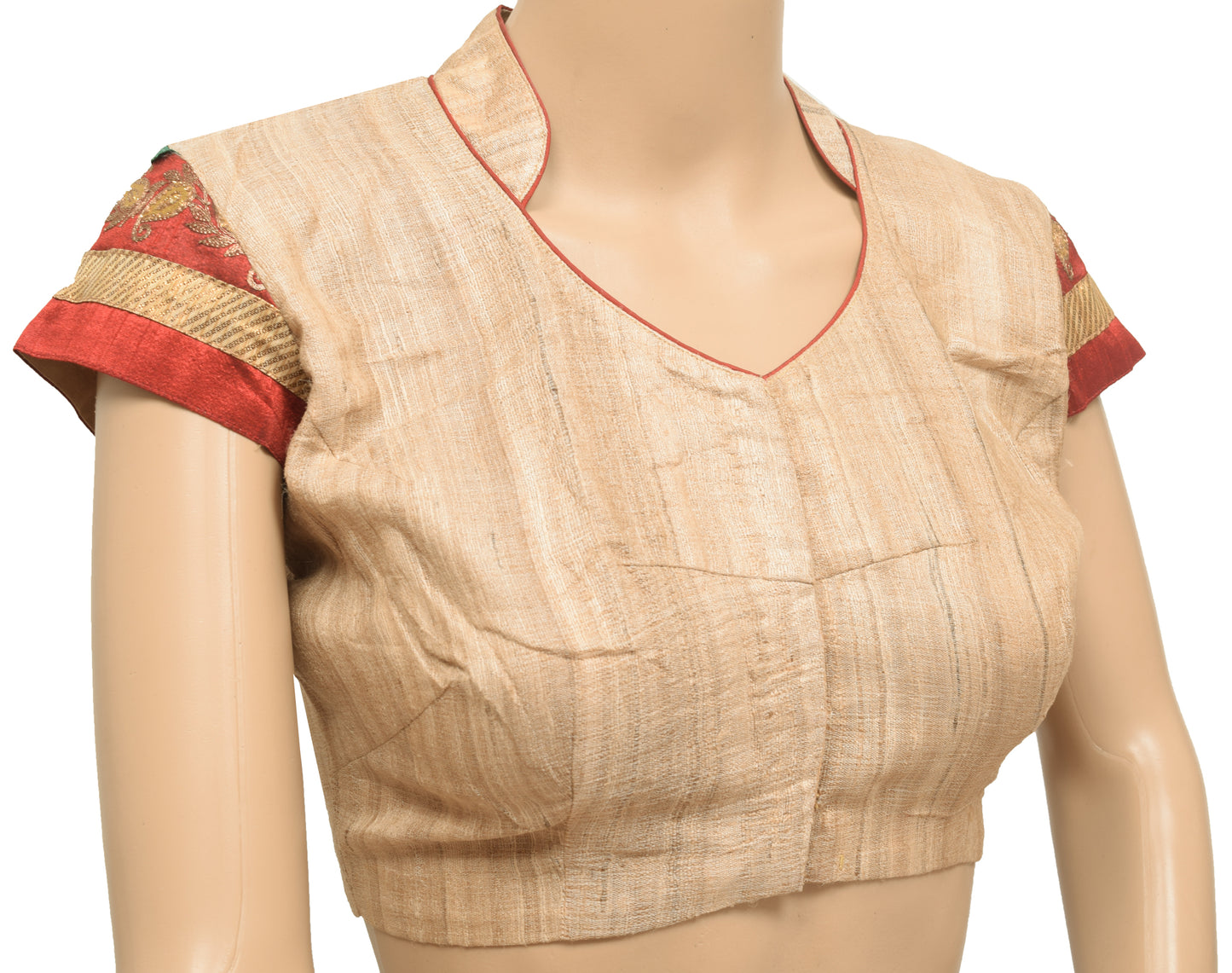 Sushila Vintage Readymade 35" Sari Blouse Khadi Woven V Neck Collar Top