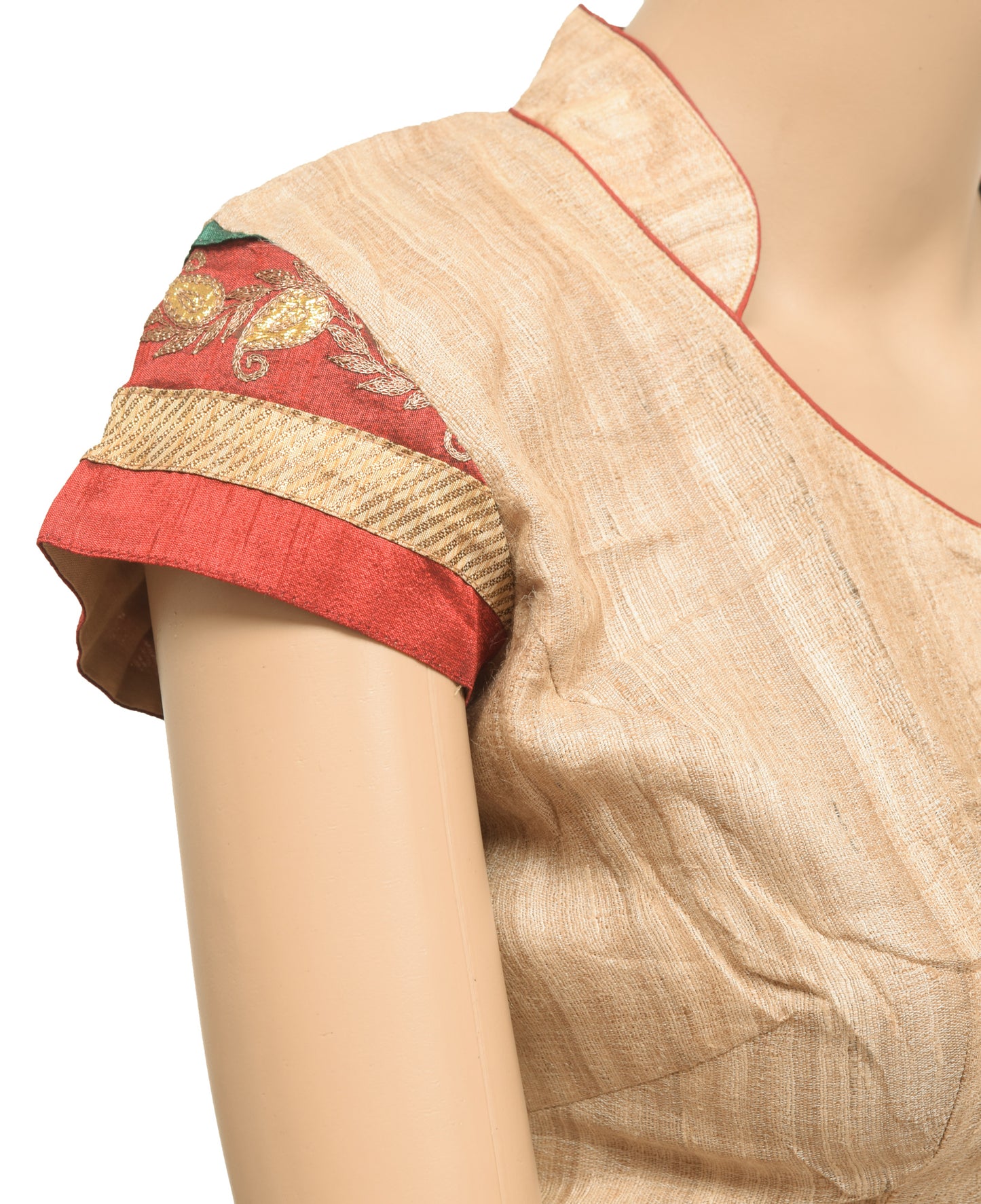 Sushila Vintage Readymade 35" Sari Blouse Khadi Woven V Neck Collar Top