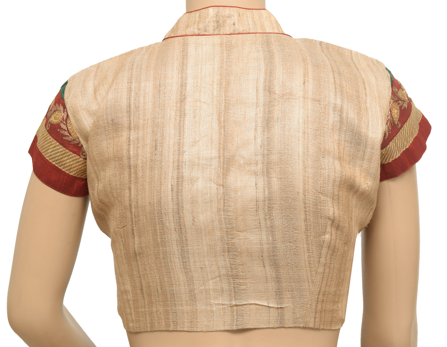 Sushila Vintage Readymade 35" Sari Blouse Khadi Woven V Neck Collar Top