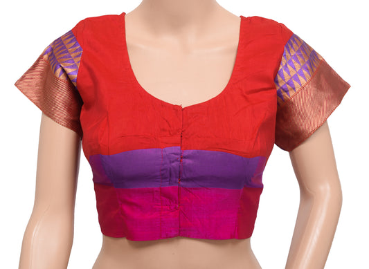Sushila Vintage Readymade 36" Sari Blouse Multi-Color Woven Designer Top