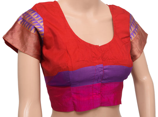 Sushila Vintage Readymade 36" Sari Blouse Multi-Color Woven Designer Top