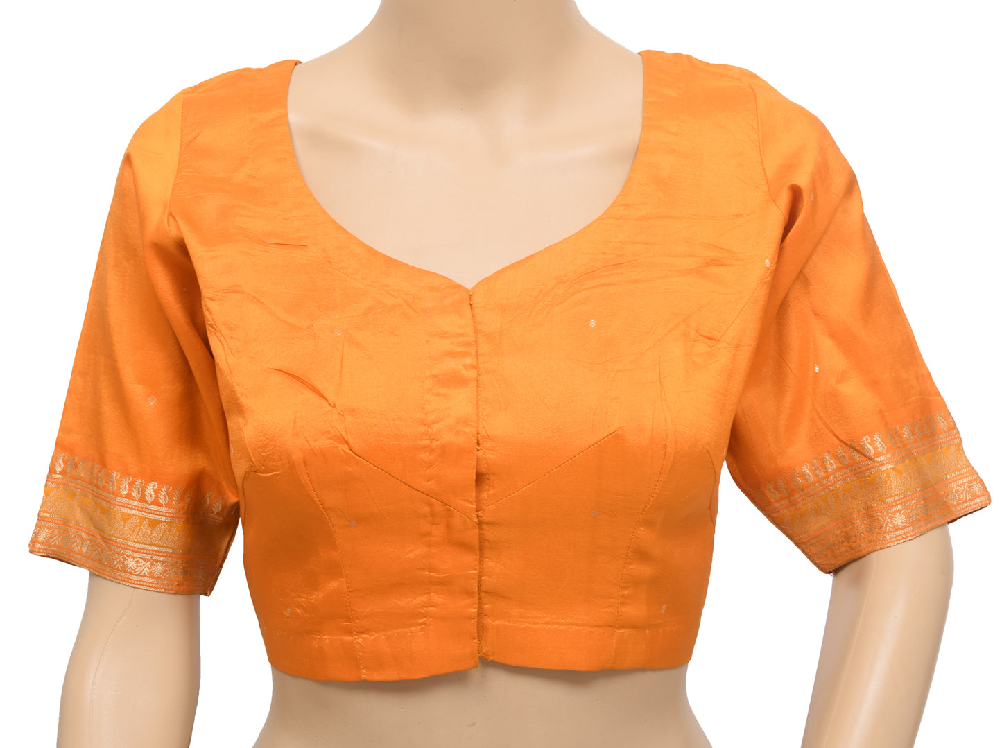 Sushila Vintage Readymade 36" Orange Silk Sari Blouse Woven Designer Choli