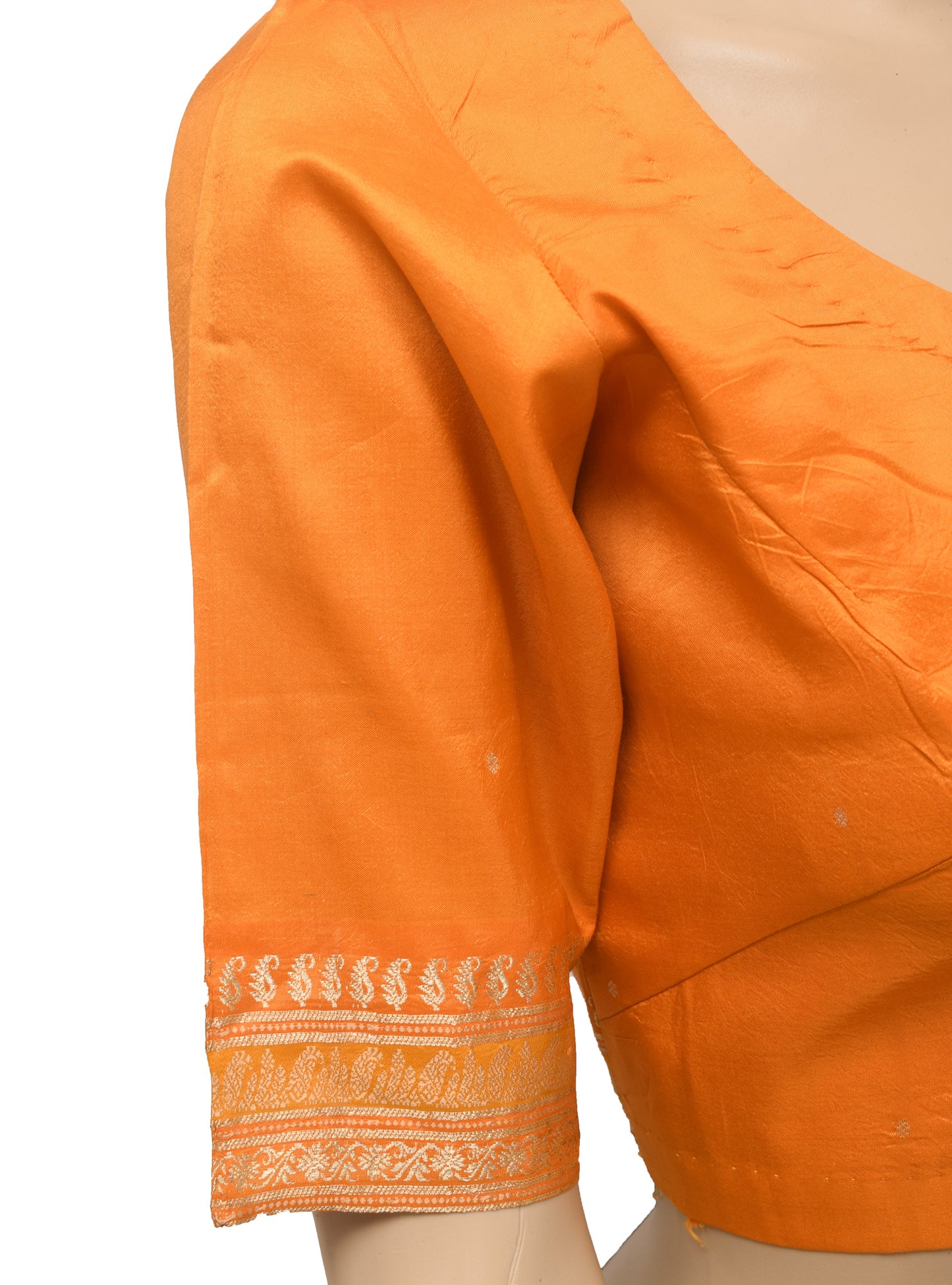 Sushila Vintage Readymade 36" Orange Silk Sari Blouse Woven Designer Choli