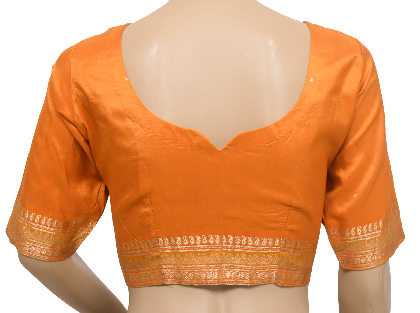Sushila Vintage Readymade 36" Orange Silk Sari Blouse Woven Designer Choli