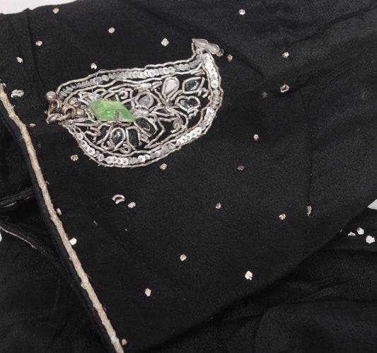 Sushila Vintage Stitched Black Sari Blouse Crepe Silk Mukesh Work Designer Top 30"