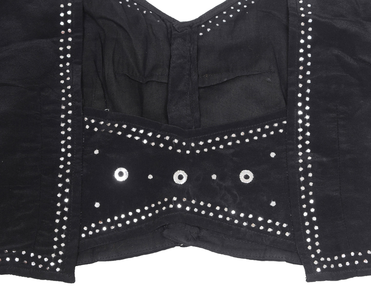 Sushila Vintage Stitched Black Sari Blouse Crepe Silk Mukesh Work Designer Top 30"