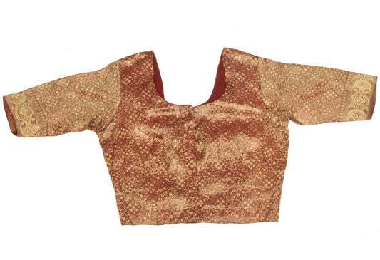 Sushila Vintage Readymade 30" Maroon Banarasi Silk Sari Blouse Woven Top