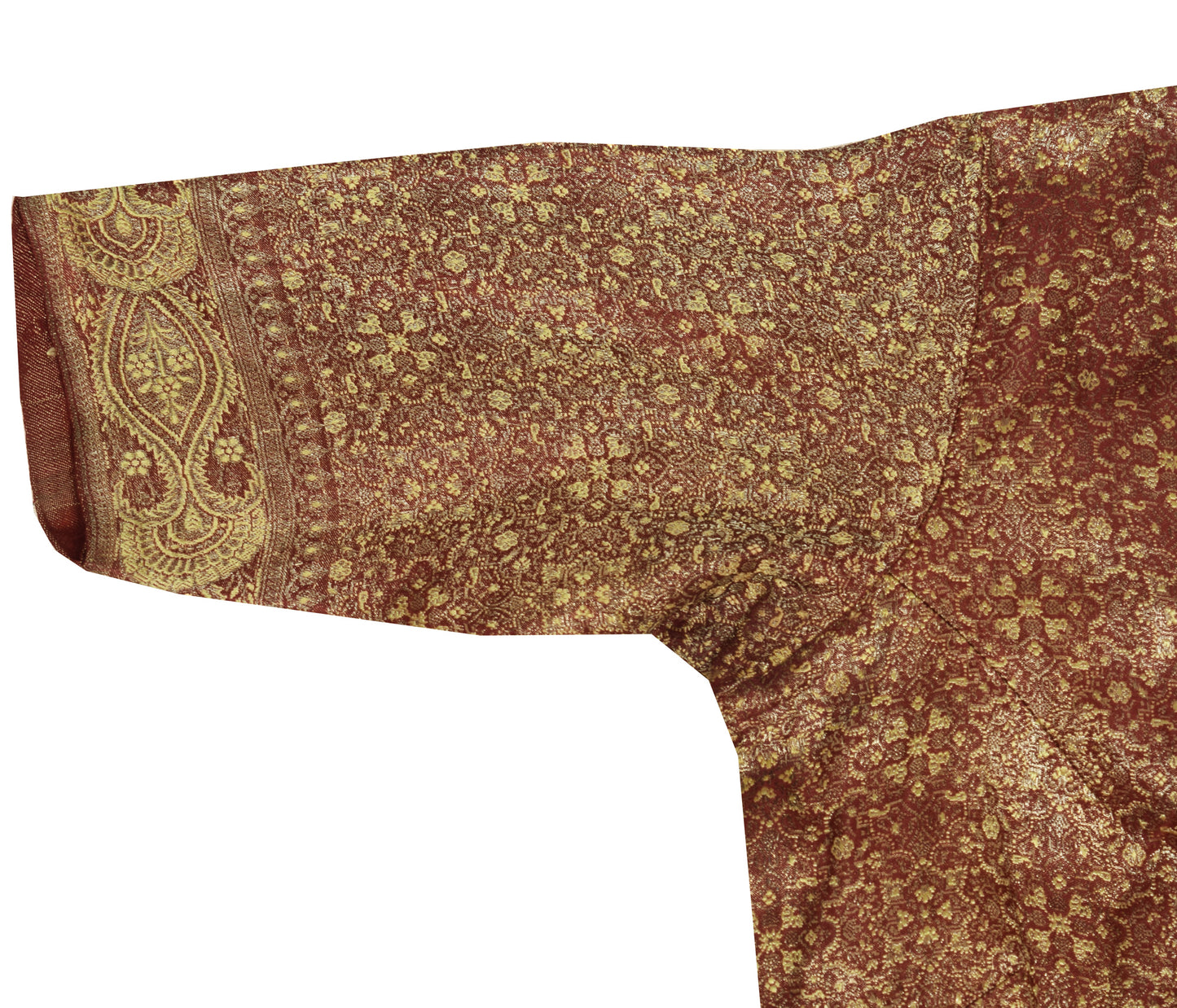 Sushila Vintage Readymade 30" Maroon Banarasi Silk Sari Blouse Woven Top