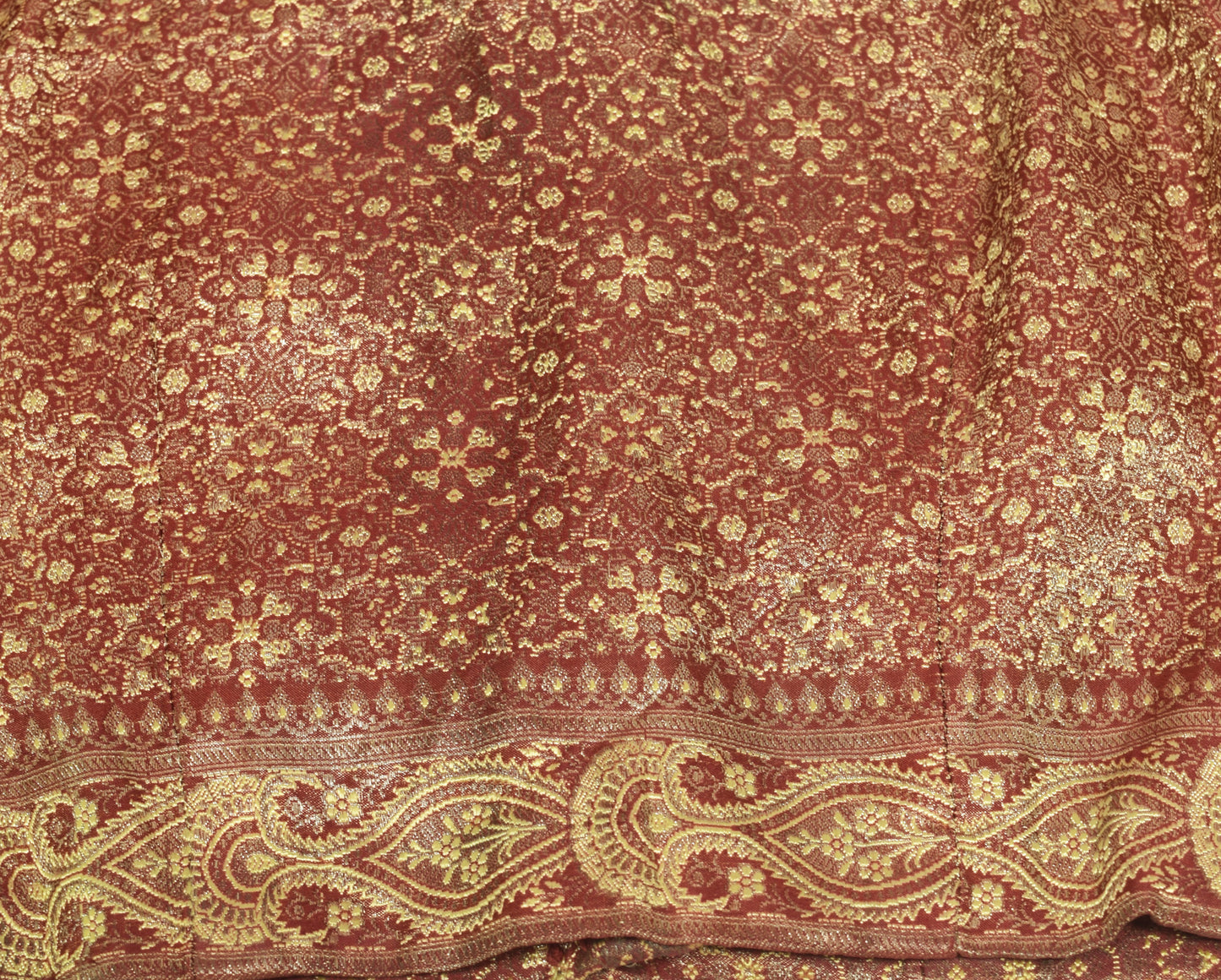 Sushila Vintage Readymade 30" Maroon Banarasi Silk Sari Blouse Woven Top
