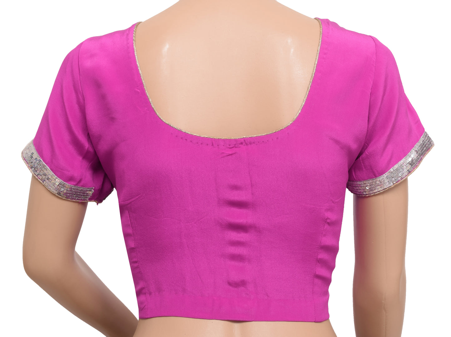 Sushila Vintage Readymade 36" Sari Blouse Magenta Silk Hand Beaded Choli