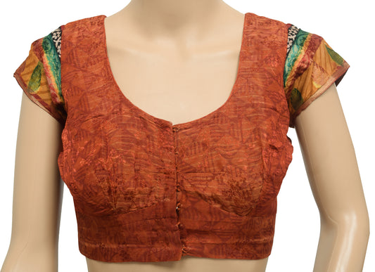 Sushila Vintage Readymade 34" Sari Blouse Rust Silk Woven Designer Choli