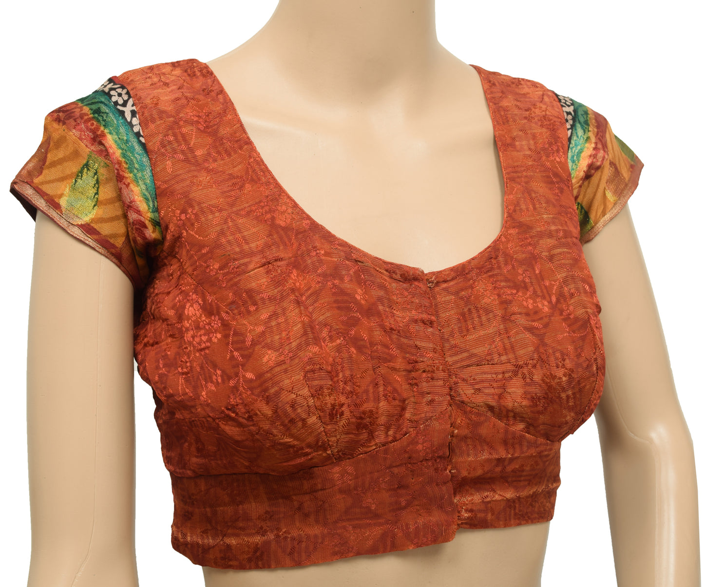 Sushila Vintage Readymade 34" Sari Blouse Rust Silk Woven Designer Choli
