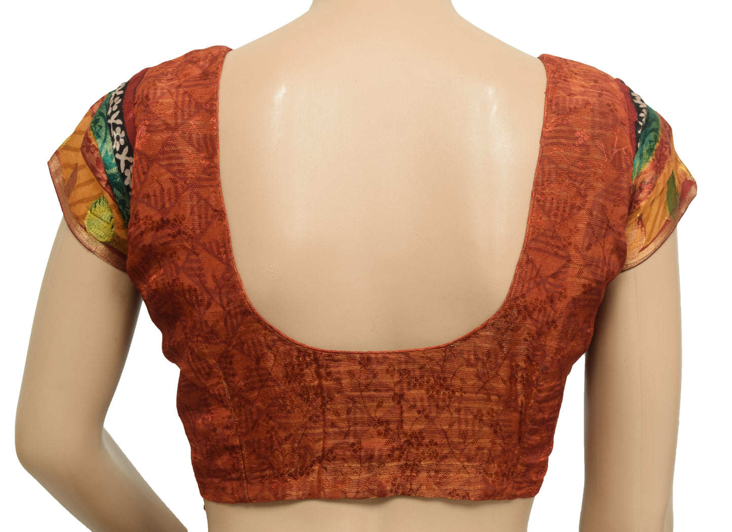 Sushila Vintage Readymade 34" Sari Blouse Rust Silk Woven Designer Choli