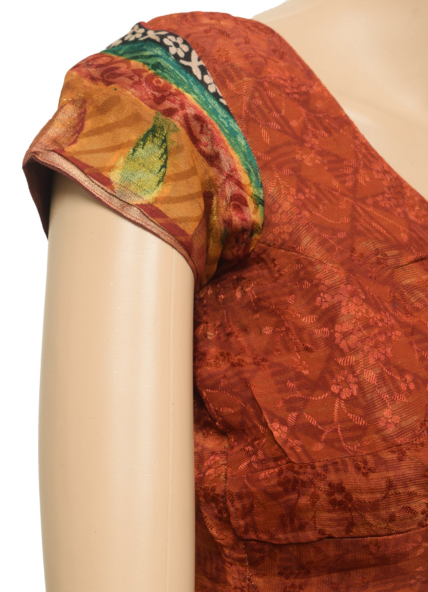 Sushila Vintage Readymade 34" Sari Blouse Rust Silk Woven Designer Choli