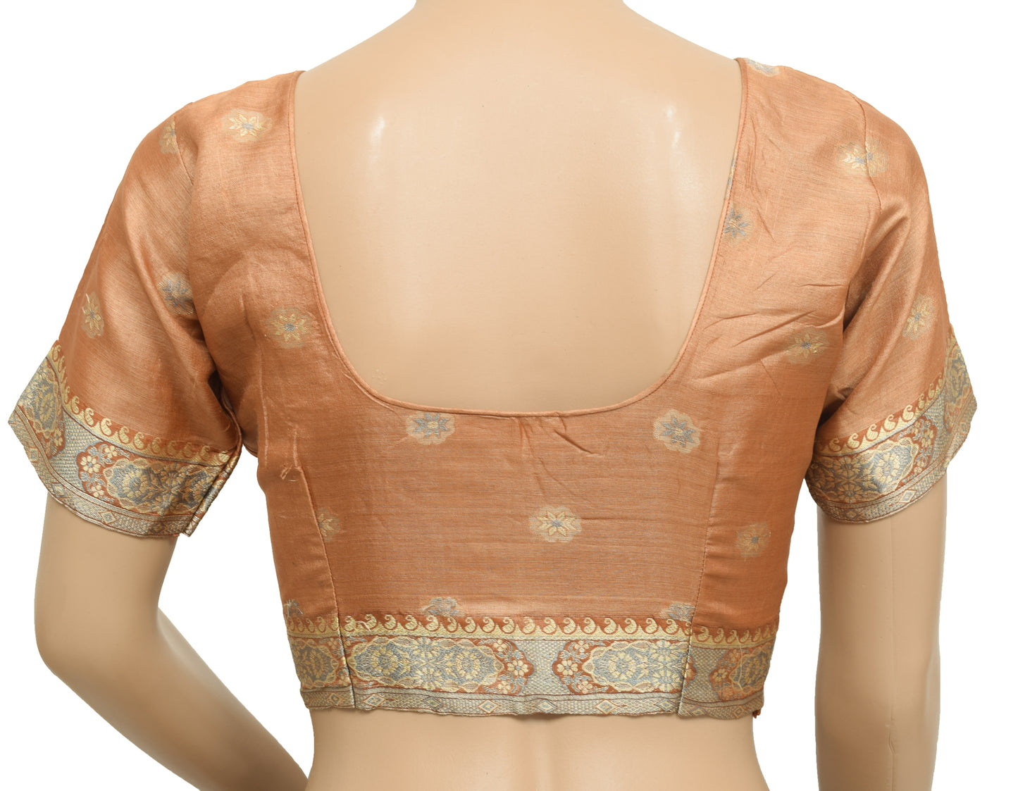 Sushila Vintage Readymade 32" Sari Blouse Brown Floral Pure Silk Woven Top
