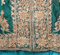 Bottle Green Short Kurti Stitched Sari Blouse Pure Silk Hand Beaded Floral Top